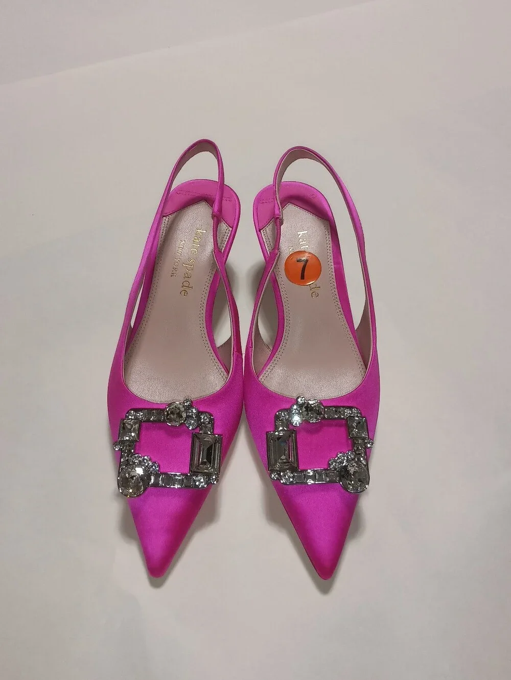 Kate Spade Renata Hot Pink Satin Slingback Pumps With Crystle Buckles Size 7